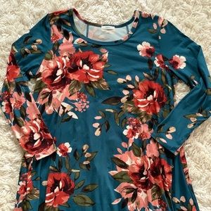 Teal Floral Boutique Dress Medium